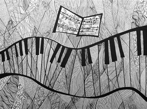 Fractured Piano Pen and Ink Drawing Painting by Ashley Grebe