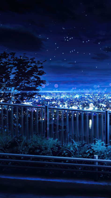 Free Download Night Sky City Stars Anime Scenery 4k W