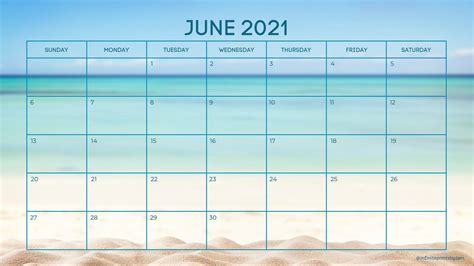 June 2021 Calendar Ocean Etsy