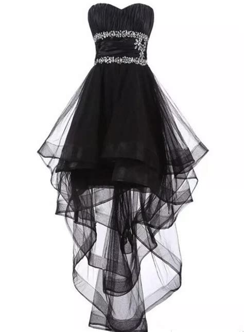 Black Tulle Beaded High Low Party Dresses Homecoming Dresses Black