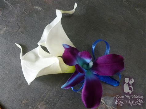 dress my wedding calla lily galaxy orchid boutonniere corsage real touch calla lilies