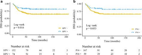 Survival Curve Of Patients Positive And Negative For Hpv A And P16 B