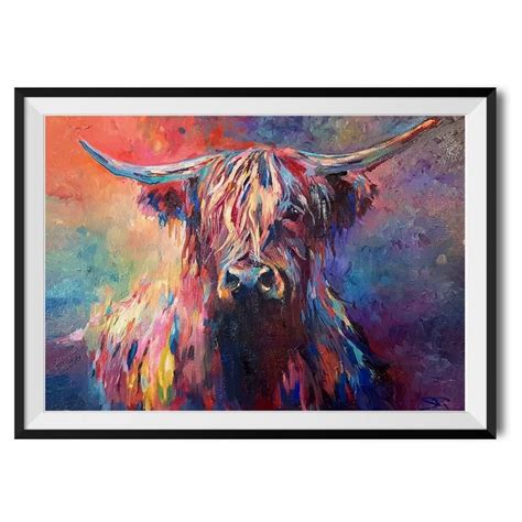 Highland Cow Print By Sue Gardner Colourful Cow Wall Art Highland Cow