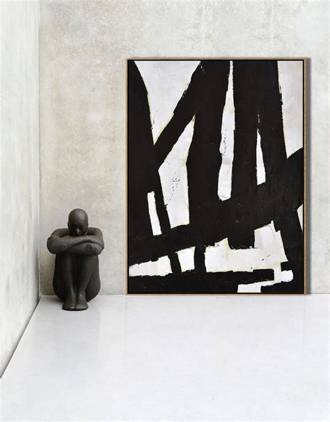 Peinture De Grand Art Contemporain Minimaliste Noir Et Blanc Etsy