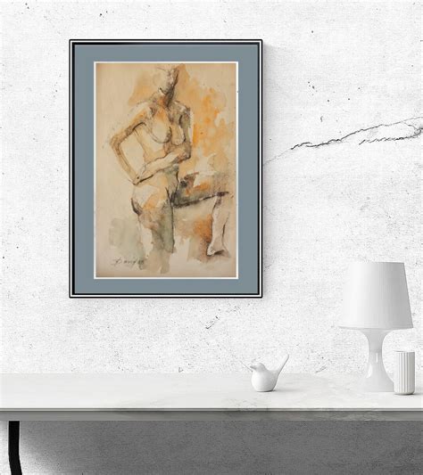 Hand Painted Nude Drawing Standing Nude Woman Sensual Nude Etsy