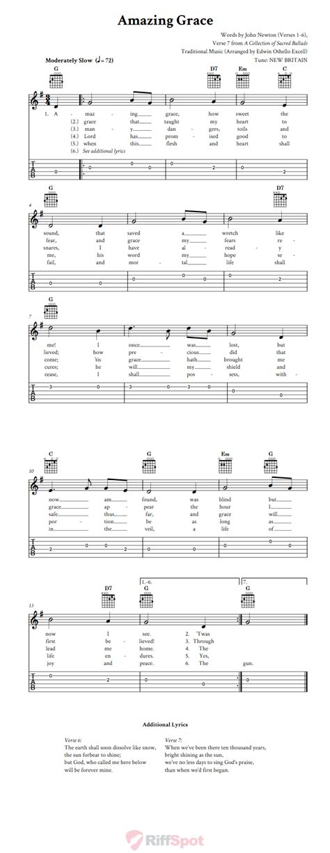 Amazing Grace Easy Guitar Sheet Music And Tab With Chords And Lyrics
