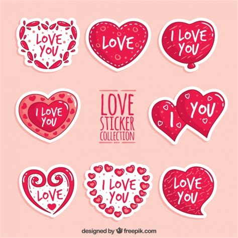 Set De Pegatinas De Corazones Con Mensajes De Amor Descargar Vectores