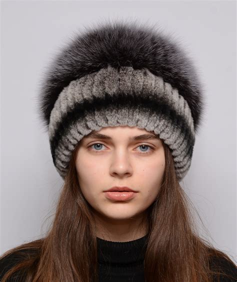 Winter Pom Pom Hat Fur Hat Rabbit Fur Hat Real Fur Hat Knitted Etsy Winter Fur Hat Fur Hat