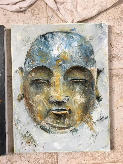 Buddha Oil Painting On Canvasdistressed Original Buddha Head Etsy