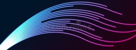Blue And Ultraviolet Neon Curved Wavy Lines Tech Background Stock