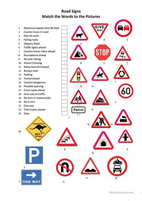 Road Signs Worksheet Free Esl Printable Worksheets Made By Teachers