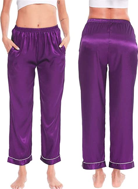 Women S Satin Pajama Pants Long Sleeve Silky Sleep Pants Loungewear Pj Bottoms Pants Nightwear