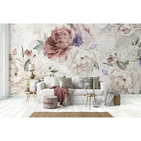 Soft Peony Purple Poppy Floral Removable Textile Wallpaper On Sale