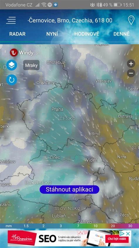 Intenzita srážek je odlišena jednotlivými barvami. Kde prší a kde je bouřka? Jaký meteo radar a bouřkový ...