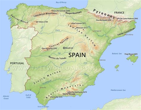 Spain Mountains Map Map Of Spain Mountains Southern Europe Europe