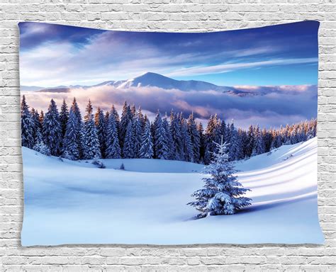 Winter Decorations Tapestry Surreal Winter Scenery With High Mountain