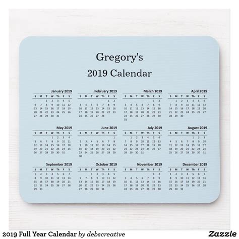 2019 Full Year Calendar Full Year Calendar Custom Mouse Pads