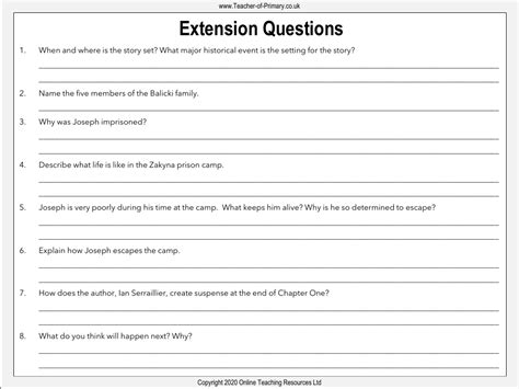 The Silver Sword Lesson 1 Extension Questions Worksheet English Year 5
