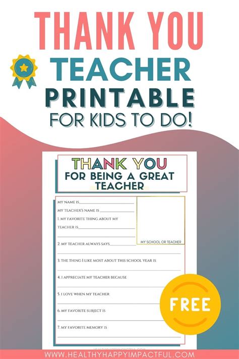 Thank You For Being A Great Teacher Appreciation Printable Teacher