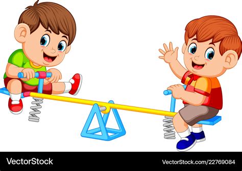 Two Boy Playing On Seesaw Royalty Free Vector Image