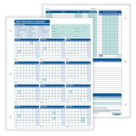 Employee Attendance Tracker 2021 Calendar Template Printable