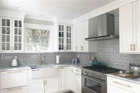 Serena & lily chevron riviera. Transitional White Frameless Kitchen with Brushed Gold ...