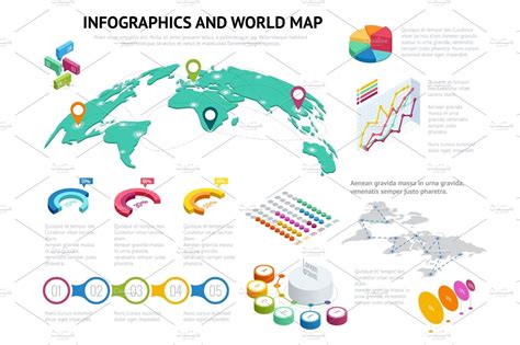Isometric World map with set of infographics elements. Big set of ...
