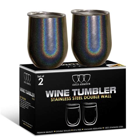 2Pack Stainless Steel Stemless Wine Glass Tumbler With Lid 12 Oz
