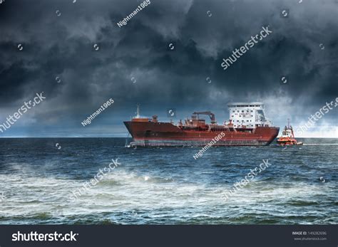 Tanker Ship Sea During Storm Stock Photo 149282696