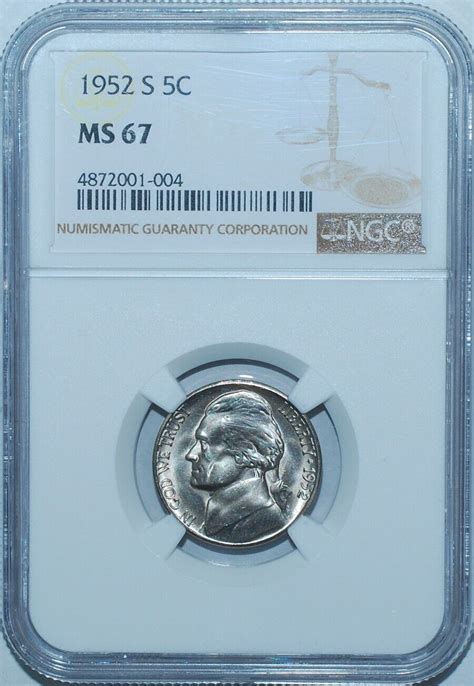 1952 S Ngc Ms67 5c Jefferson Nickel Ebay