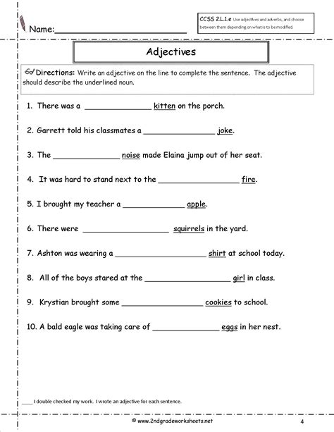 Adjectives Worksheet For Grade