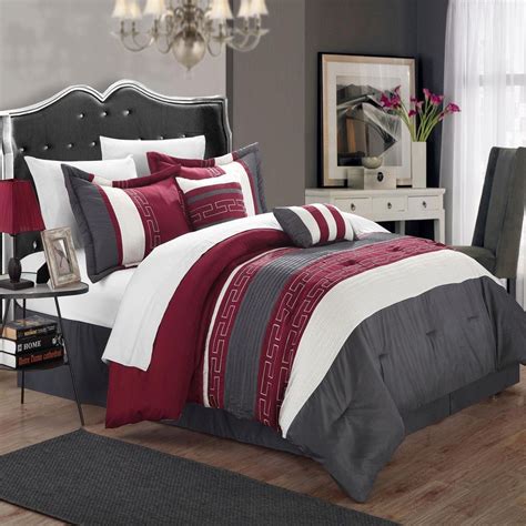 Carlton Burgundy Grey And White 10 Piece Comforter Bed In A Bag Set