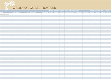Wedding Guest List Spreadsheet Wedding Guest List Worksheet