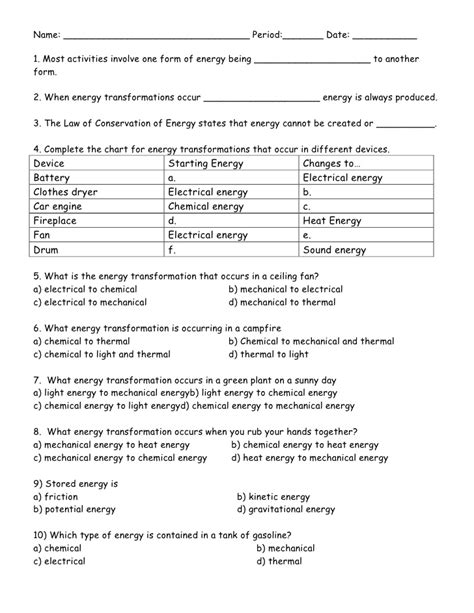 As a pendulum swings from its highest to its lowest position along an arc what happens to its kinetic energy and potential energy a. 16 Best Images of Energy Conversions Worksheet - Forms of ...