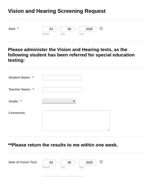 Vision And Hearing Forms Printable