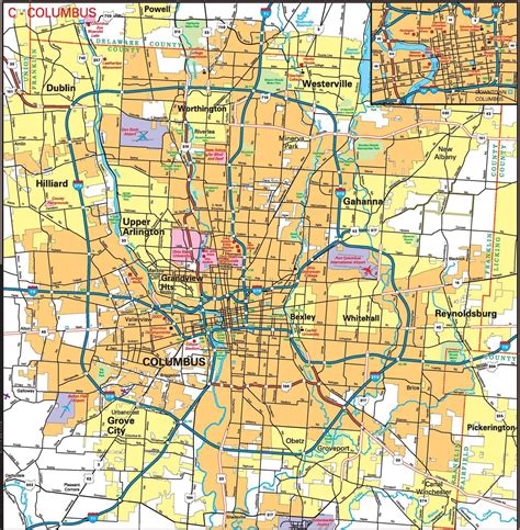 City Roll Down Maps Columbus Oh Wall Map