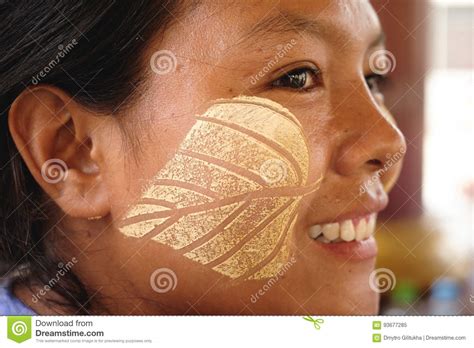 Burmese Woman With Traditional Thanaka Makeup Editorial Image Image