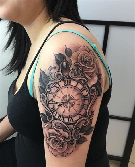 Rose Clock Tattoo Upper Arm Viraltattoo