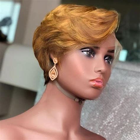 Pixie Cut 1 Colored Short Human Hair Wavy Wig 27 Bob Ombre Honey