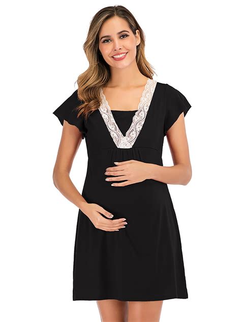 Selfieee Selfieee Womens Plus Size Maternity Dress Nursing Nightgown