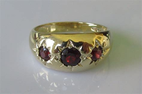Vintage 9ct Gold 3 Stone Garnet Gypsy Ring Etsy Uk Gypsy Rings
