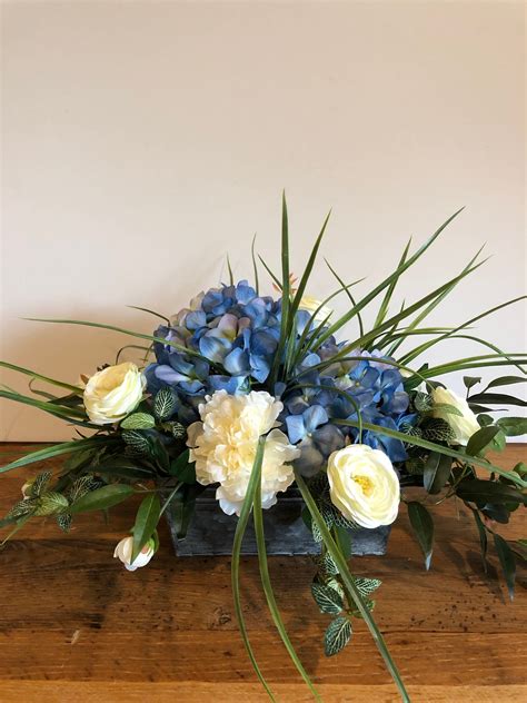 Dining Table Floral Arrangement Blue And White Floral Silk Etsy