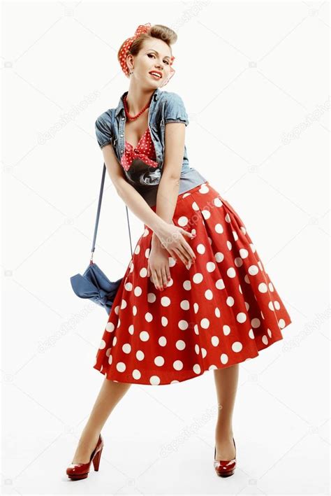 Pin Up Young Woman In Vintage American Style With A Clutch Stock Photo