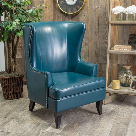 Jameson Leather High Back Wingback Armchair Leather Wing Chair