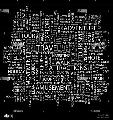 Travel Word Cloud Concept Illustration Wordcloud Collage Stock Vector