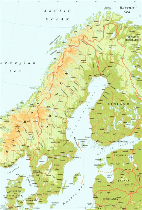 Physische Landkarte Von Schweden Weltatlas