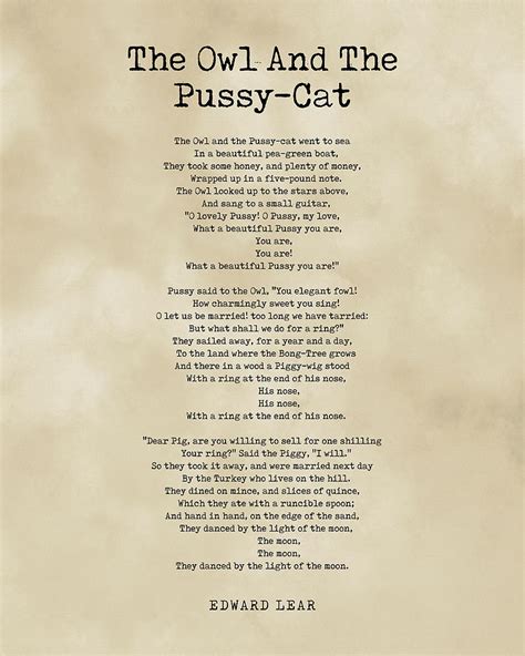 The Owl And The Pussy Cat Edward Lear Poem Literature Typewriter