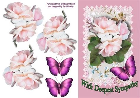 This Roses And Butterfly Sympathy 3d Card Front Is A Beautiful