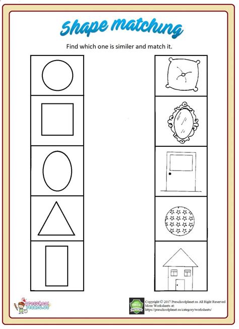 In some, kids are asked to draw a line from each different colored crayon on the page to the object that is the same color. Shape Matching Worksheet - Preschoolplanet