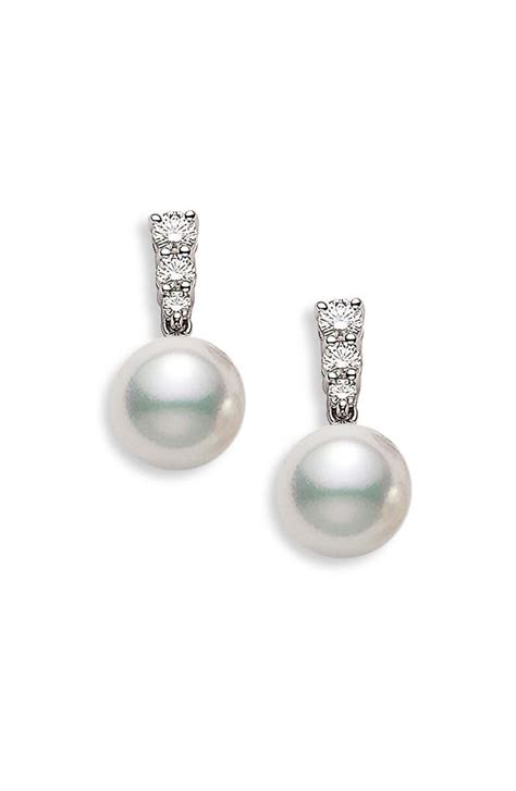 Mikimoto Morning Dew Akoya Cultured Pearl And Diamond Earrings Nordstrom